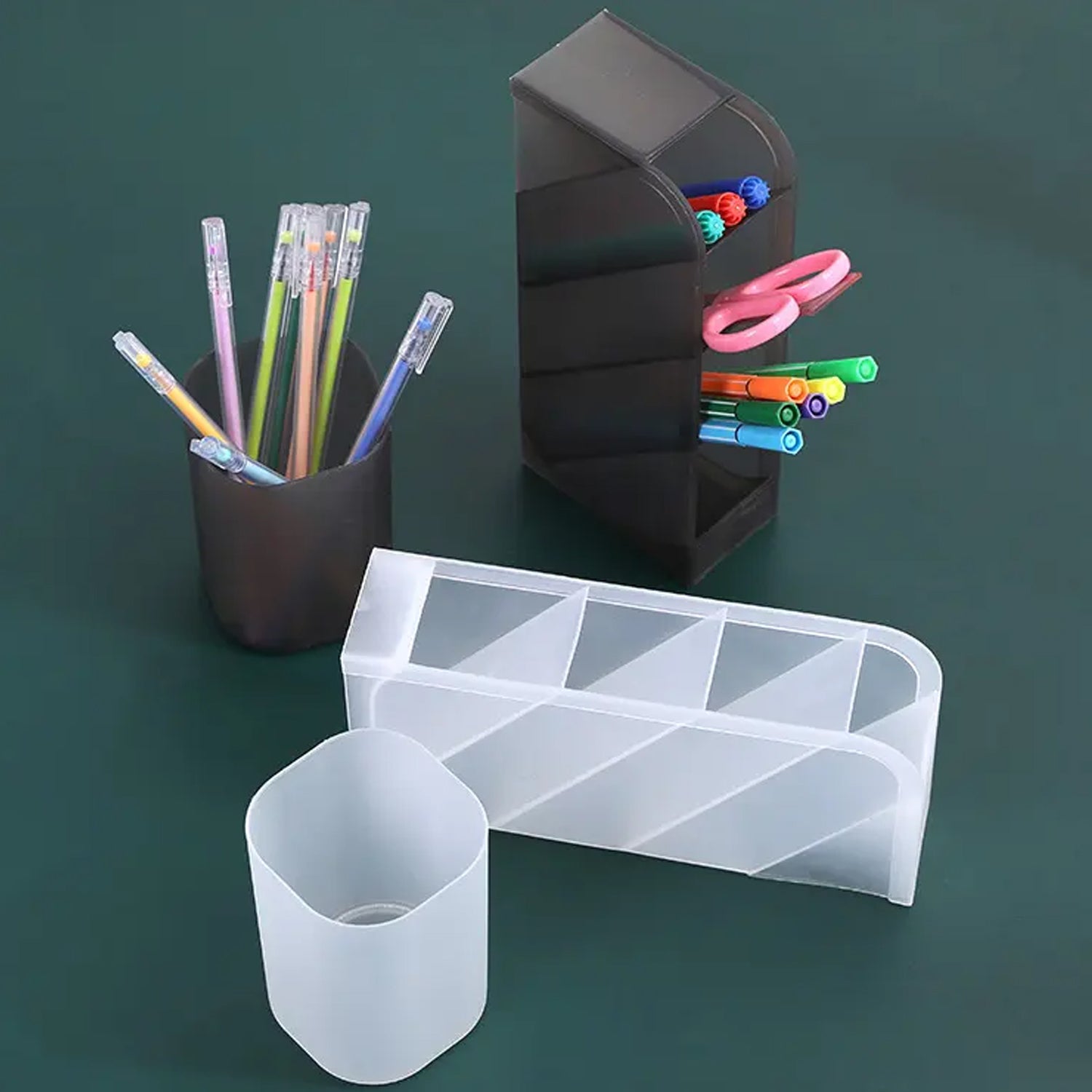Plastic 4 Compartment Office Desktop Storage Box, Pen Pencil Stand/Holder Stationary Organizer, Plastic Desktop Stationary Organizer For School Plastic 4 Compartment Office Desktop Storage Box, Pen Pencil Stand/Holder Stationary Organizer, Plastic Desktop Stationary Organizer For School
